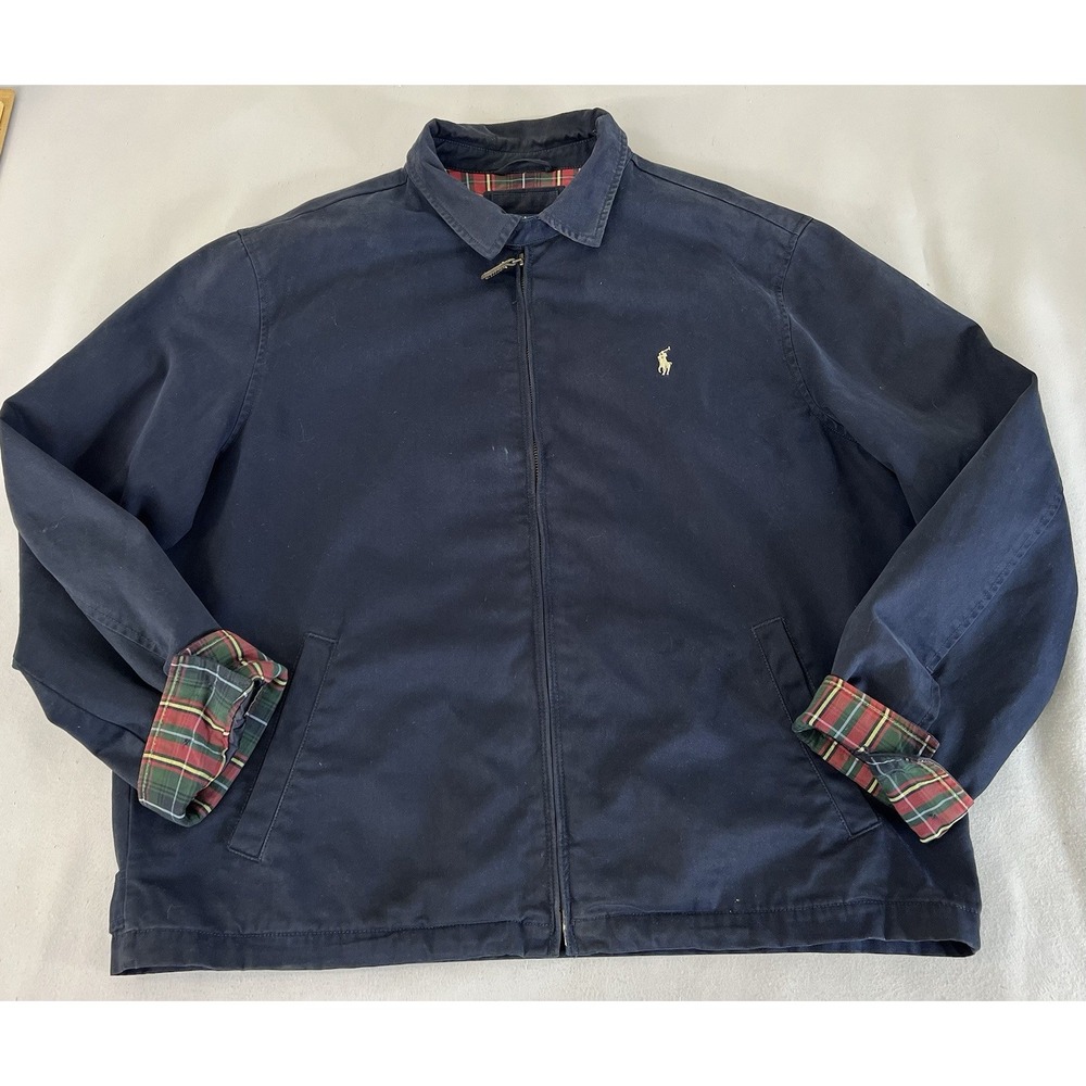 Vintage Ralph Lauren Plaid Lined Cotton Jacket Blue XL Full Zip